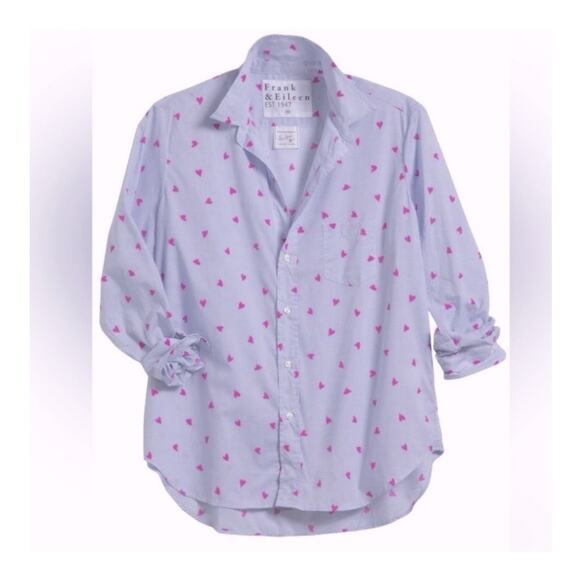 Frank & Eileen Tops - Frank & Eileen Eileen Relaxed Button Up Shirt Superluxe Blue Neon Pink Hearts XS